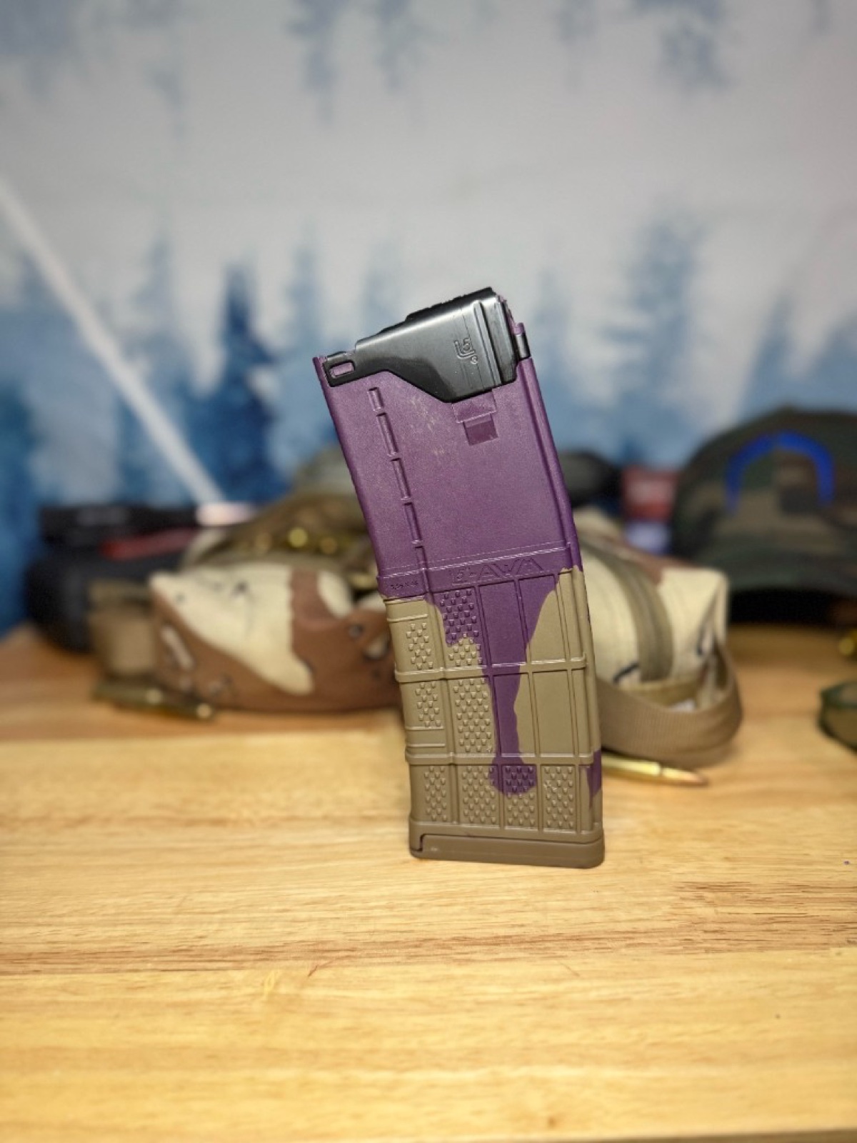 Example hand-dyed PMAG — PB&J Drip, 1 color + base, Purple on FDE